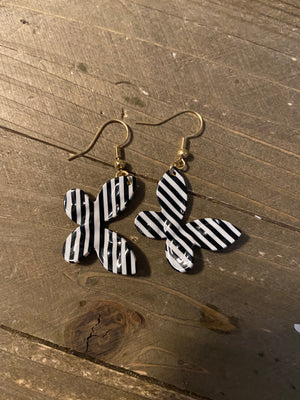 Black & White Striped Butterfly Charm Wire Earrings