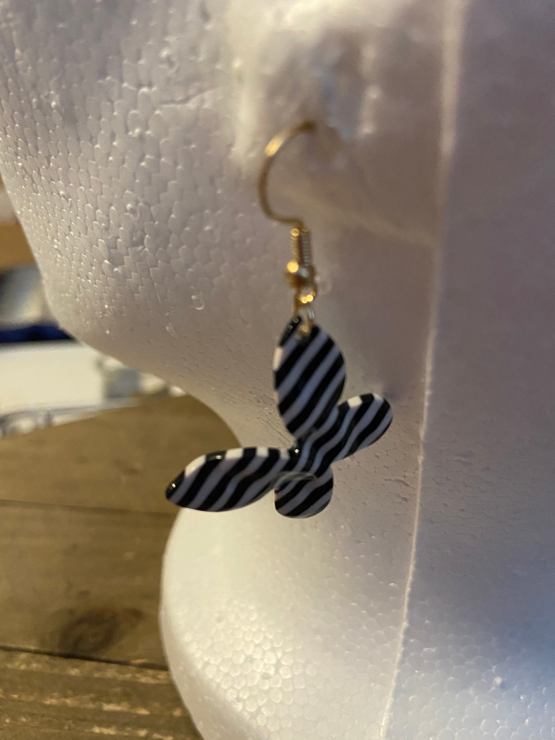 Black &amp; White Striped Butterfly Charm Wire EarringsPink tiful of LOVE