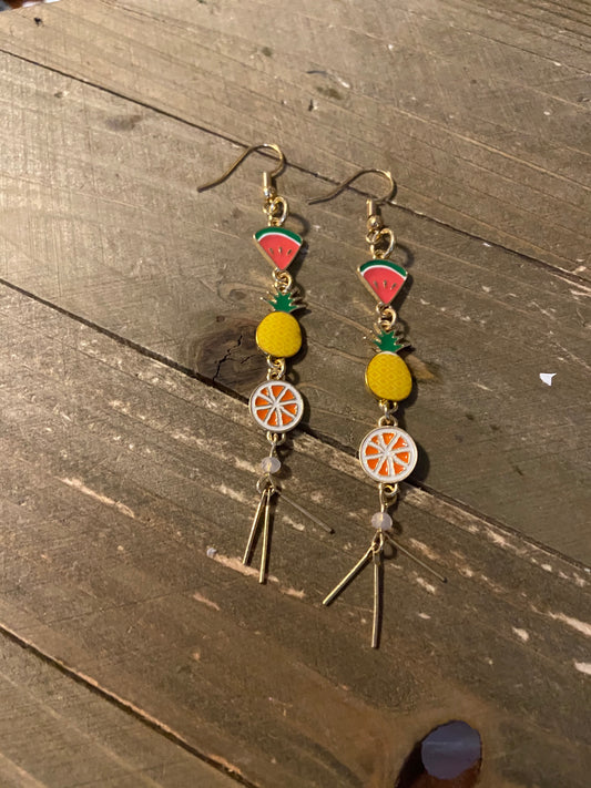 Asymmetrical Fruit Charm Wire Earrings (watermelon slice, pineapple &amp; orange slice)Pink tiful of LOVE