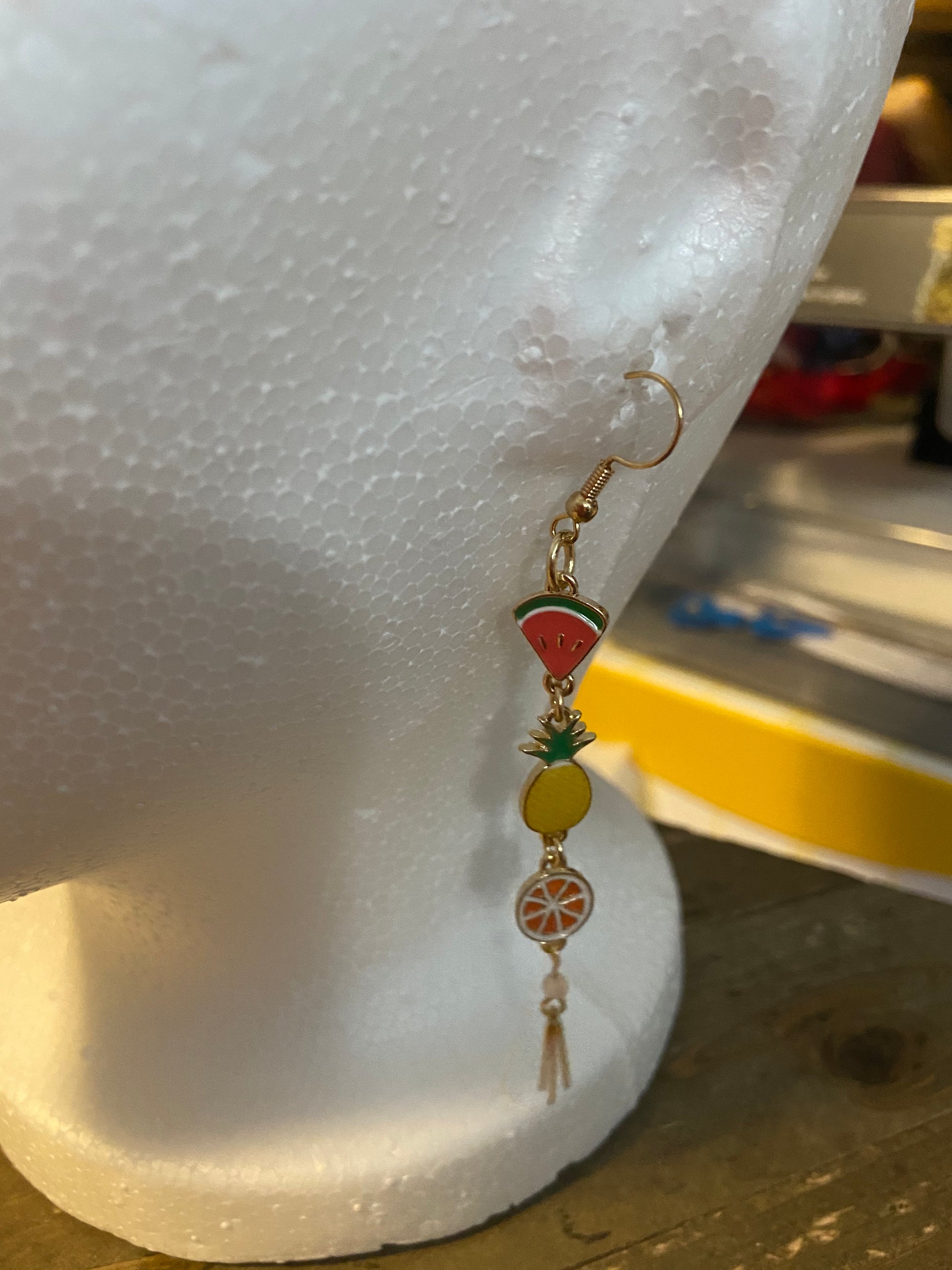 Asymmetrical Fruit Charm Wire Earrings (watermelon slice, pineapple &amp; orange slice)Pink tiful of LOVE