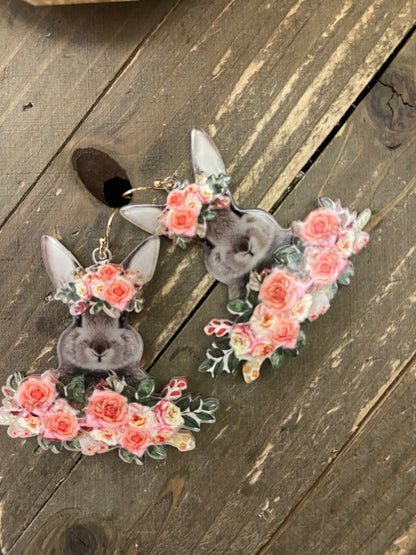 Floral Bunny Rabbit Dangle EarringsPink tiful of LOVE