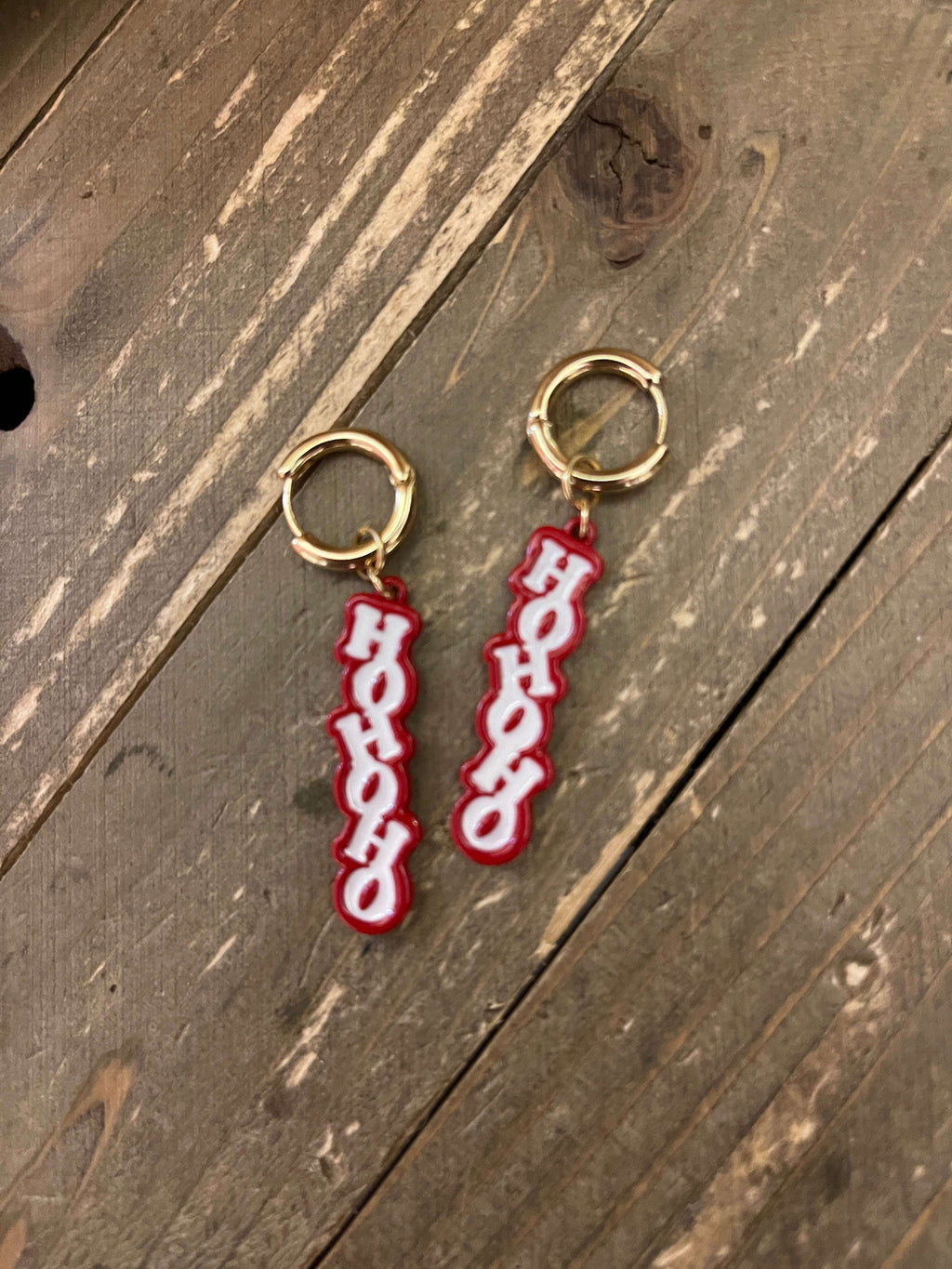 'Ho Ho Ho' Enamel Dangle Earrings