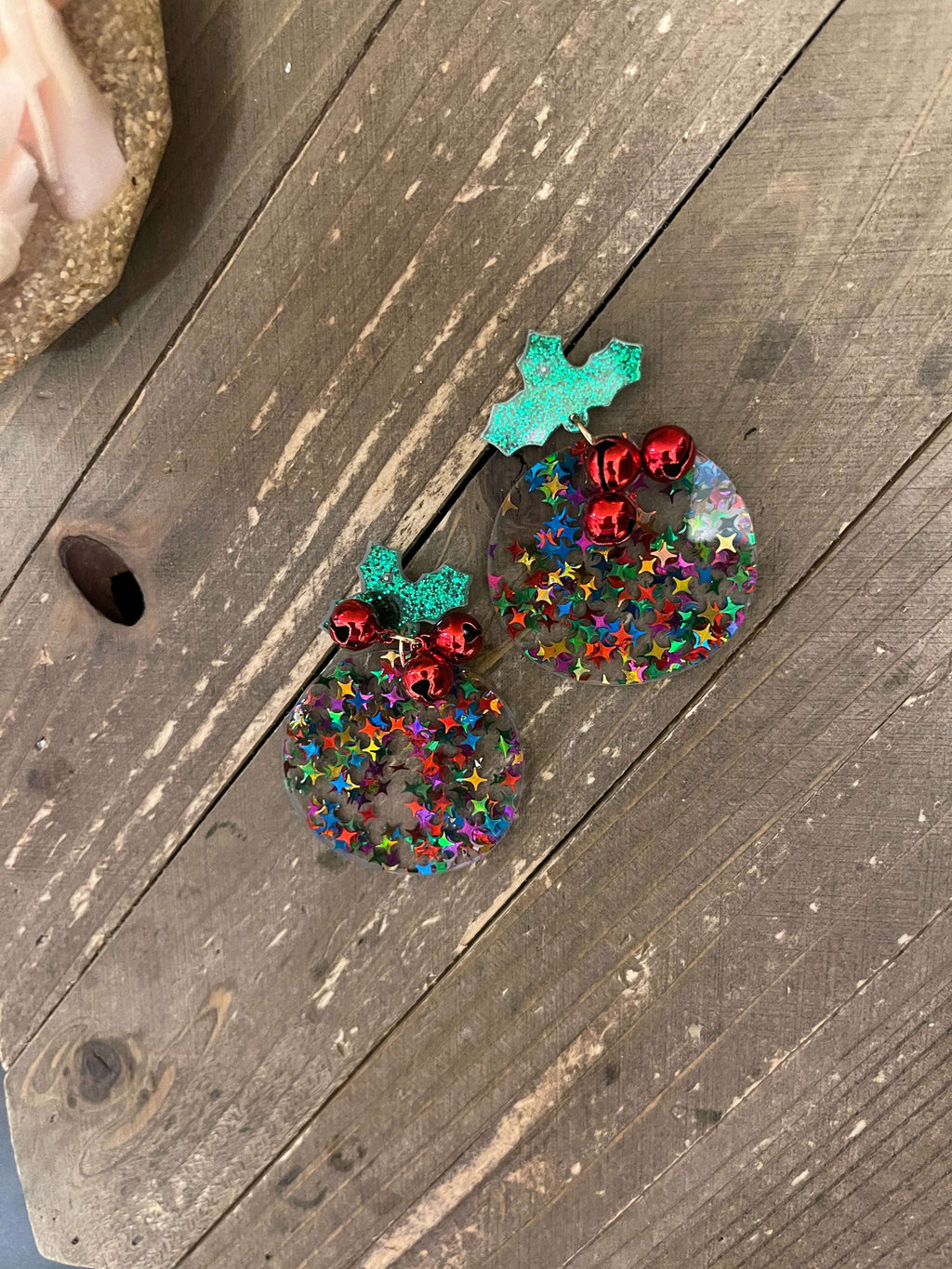 Acrylic Confetti Christmas Ornament Dangle Earrings