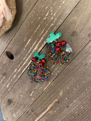 Acrylic Confetti Christmas Ornament Dangle Earrings