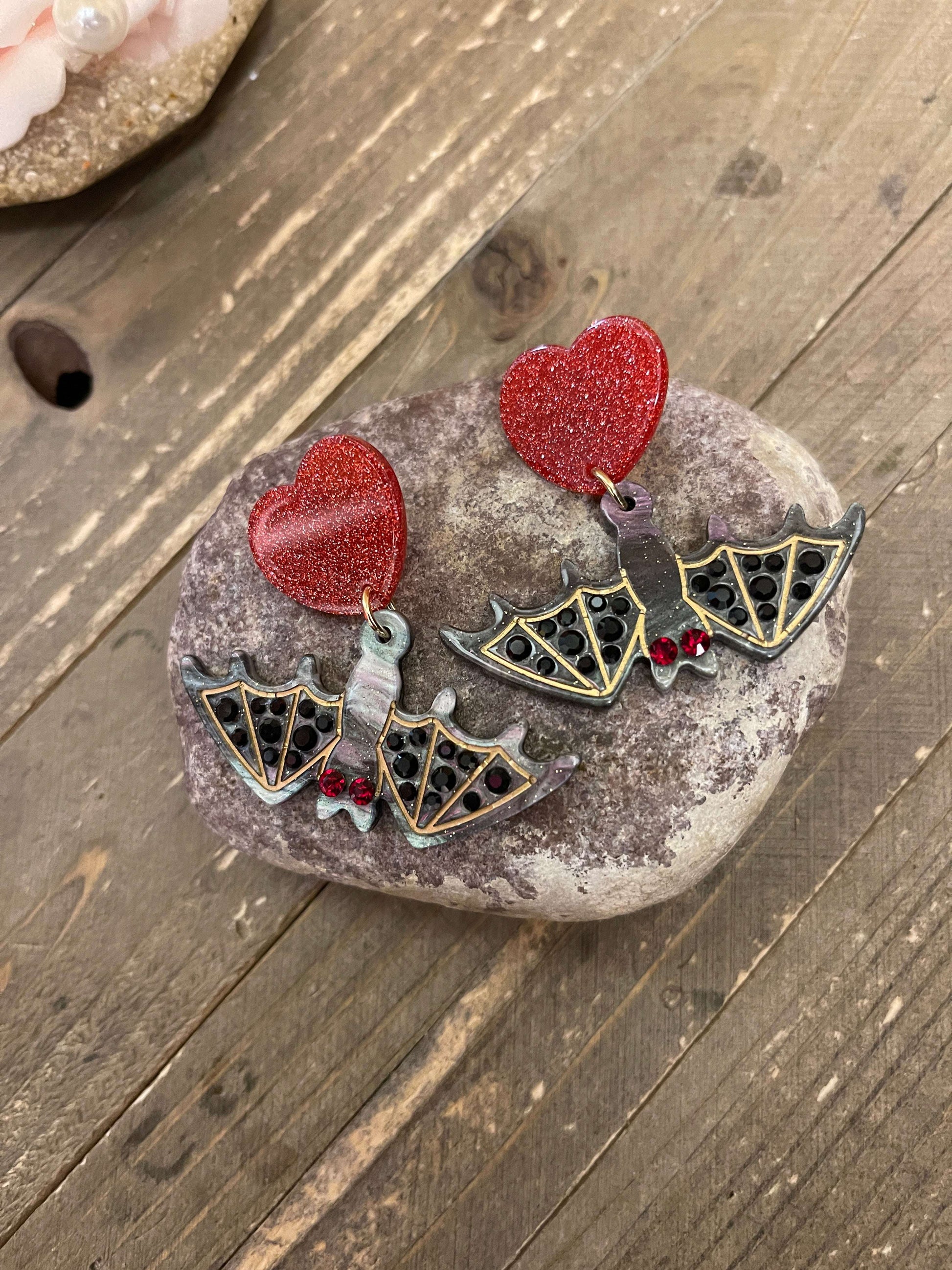 Acrylic Crystal Bat Dangle EarringsPink tiful of LOVE