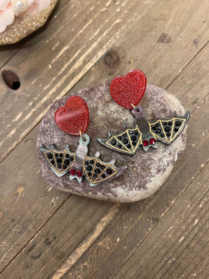 Acrylic Crystal Bat Dangle Earrings