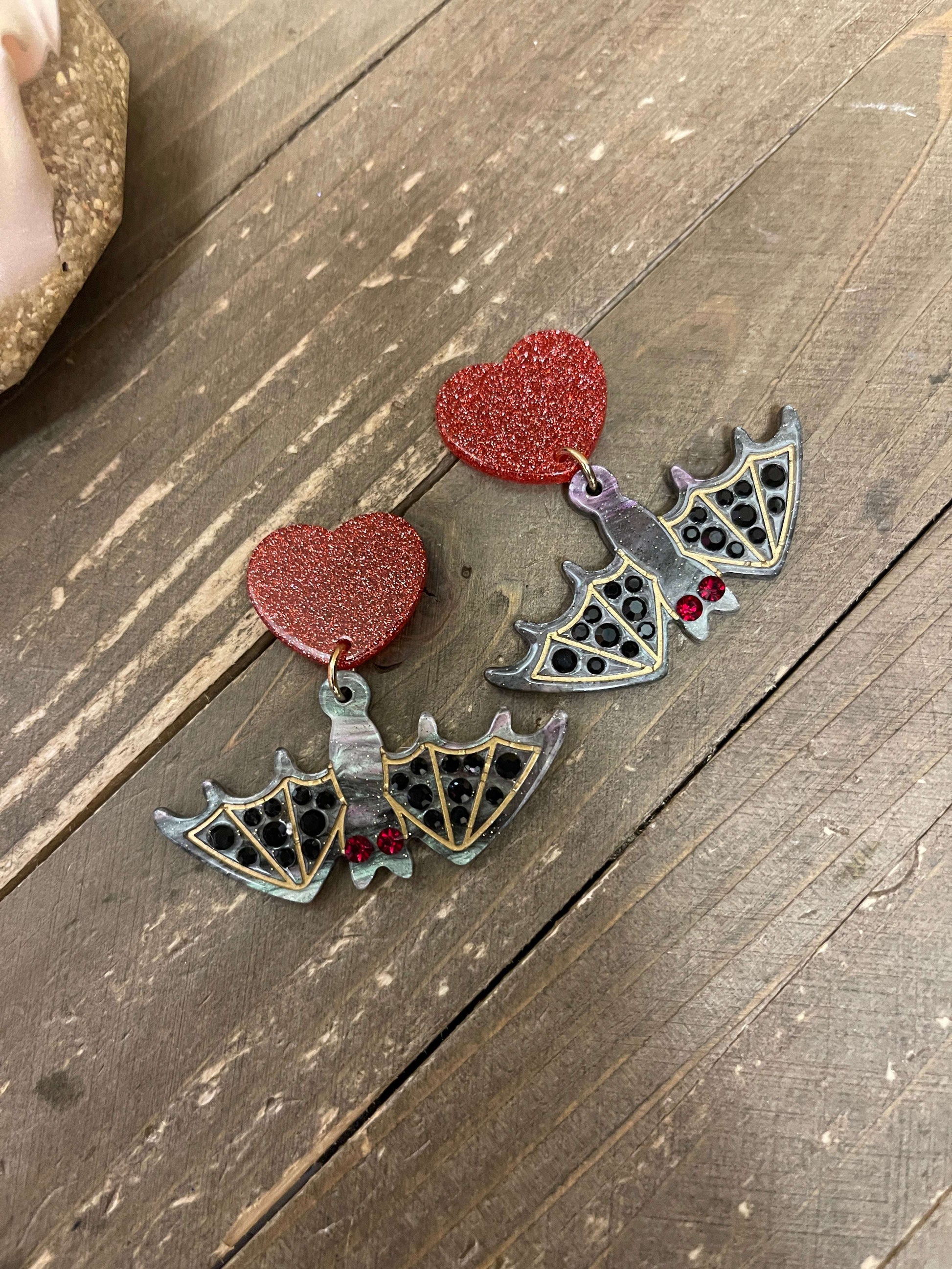 Acrylic Crystal Bat Dangle EarringsPink tiful of LOVE