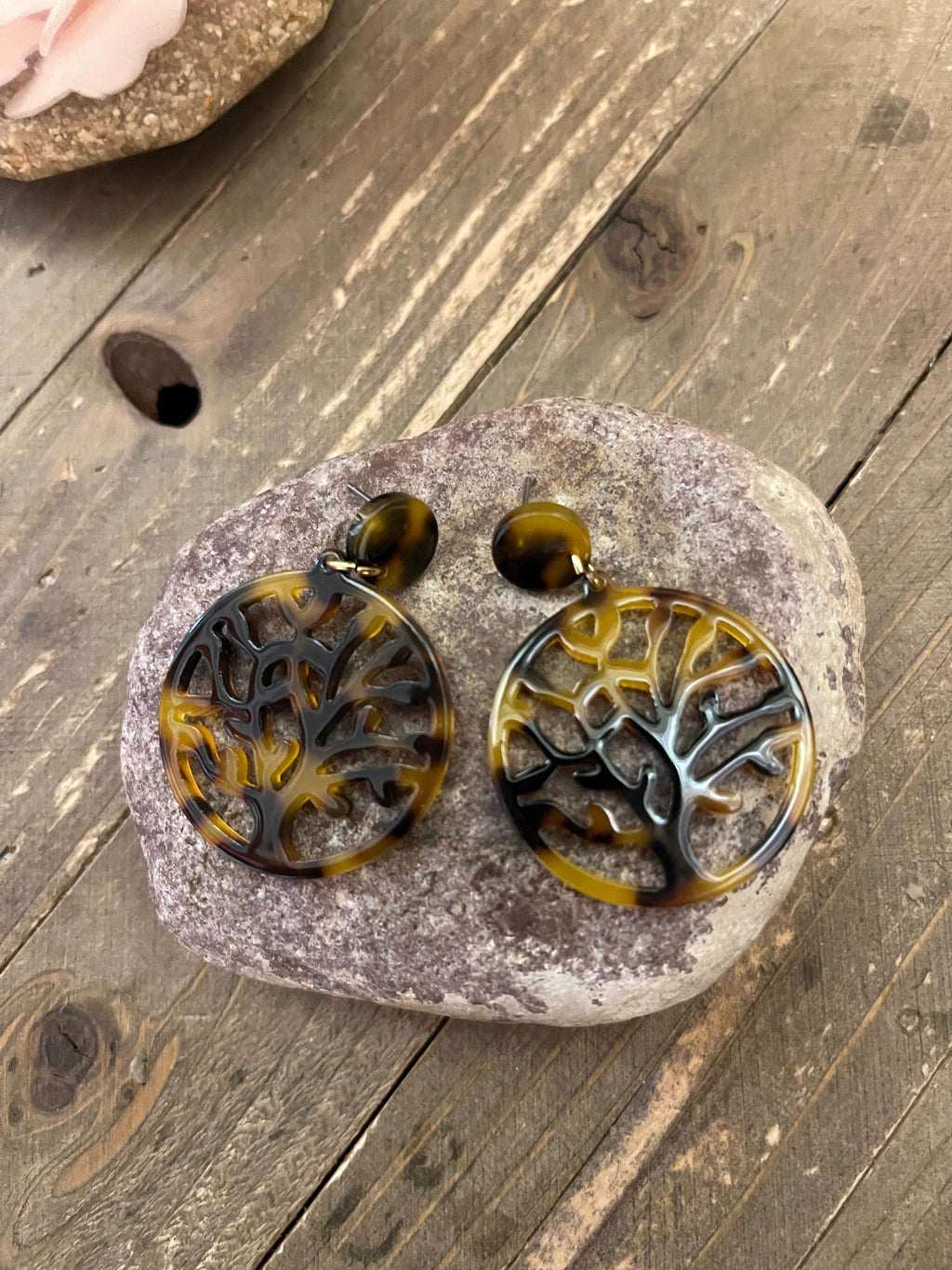 Acrylic Filigree Tree of Life Dangle Earrings