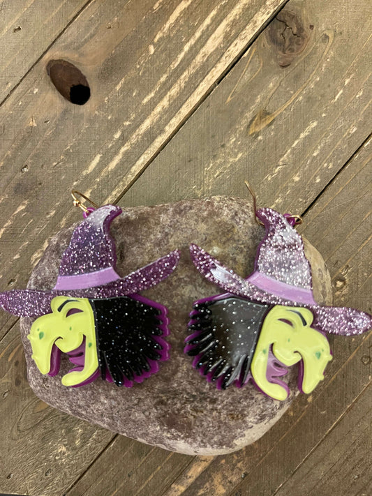 Acrylic Glitter Witch Dangle EarringsPink tiful of LOVE