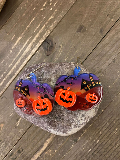 Acrylic Printed Pumpkin Dangle Earrings