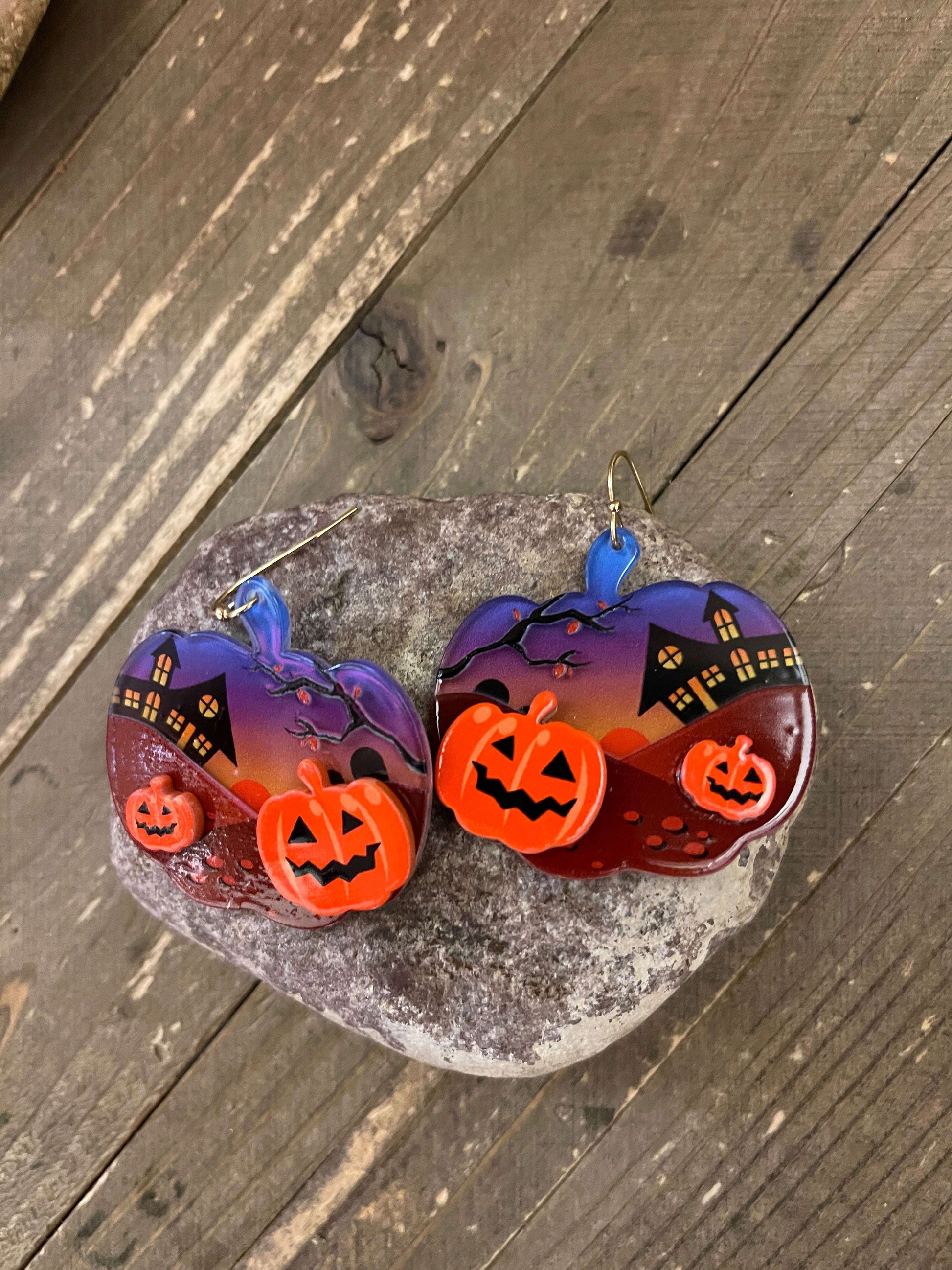Acrylic Printed Pumpkin Dangle EarringsPink tiful of LOVE