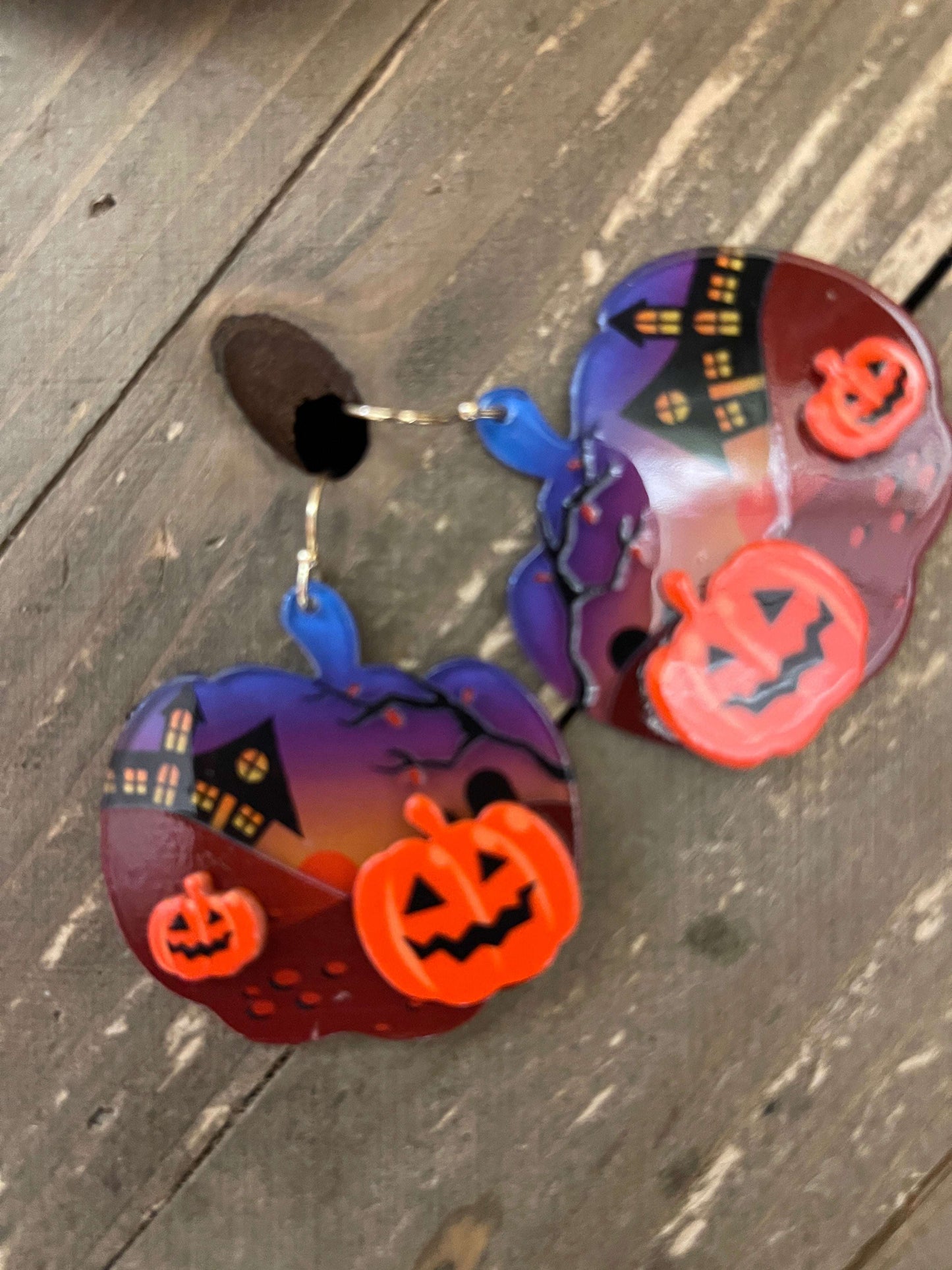 Acrylic Printed Pumpkin Dangle Earrings