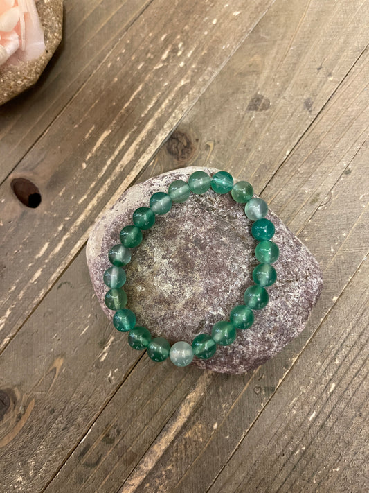 Green banded Agate gemstone beaded Stretch braceletPink tiful of LOVE