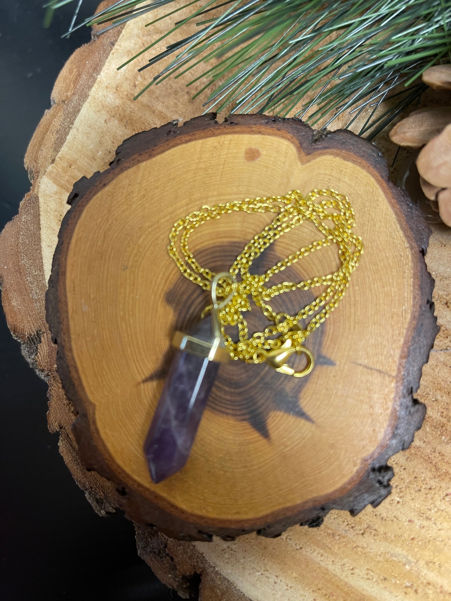 Amethyst  Pendulum Pendant on a Gold chain Necklace