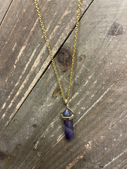 Amethyst  Pendulum Pendant on a Gold chain Necklace