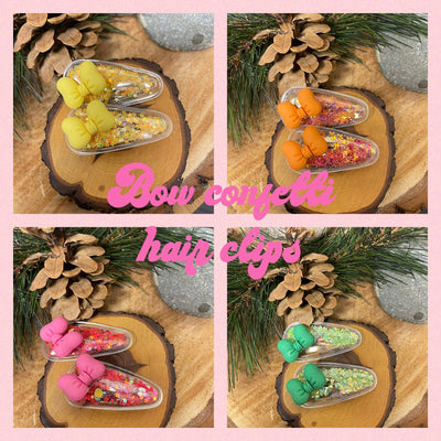 Bow Confetti-Shaker Snap Hair clips (4 pairs to choose)