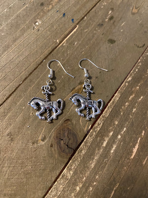 Silver Carousel Horse Charm Wire Earrings
