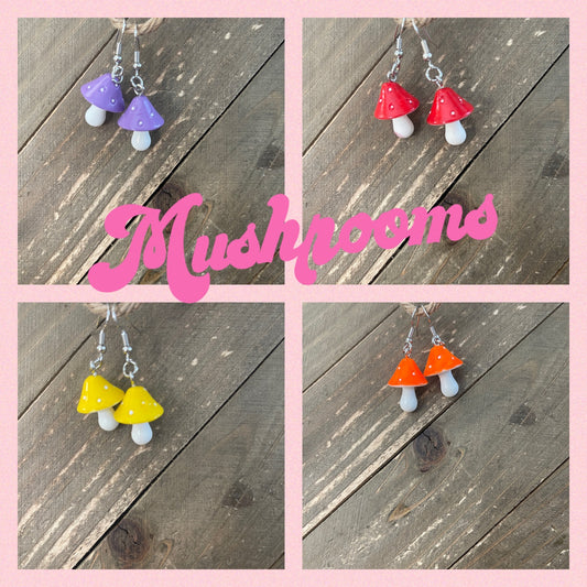 Mushroom Earrings, dangle, Resin Mushroom CharmsPink tiful of LOVE