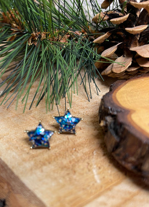 Blue Glittery Star Stud Earrings