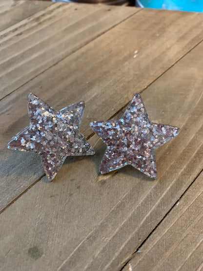 Silver Glitter Star Post Earrings