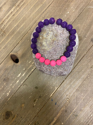Purple and Pink Lava Rock Bead Elastic/Stretch Bracelet