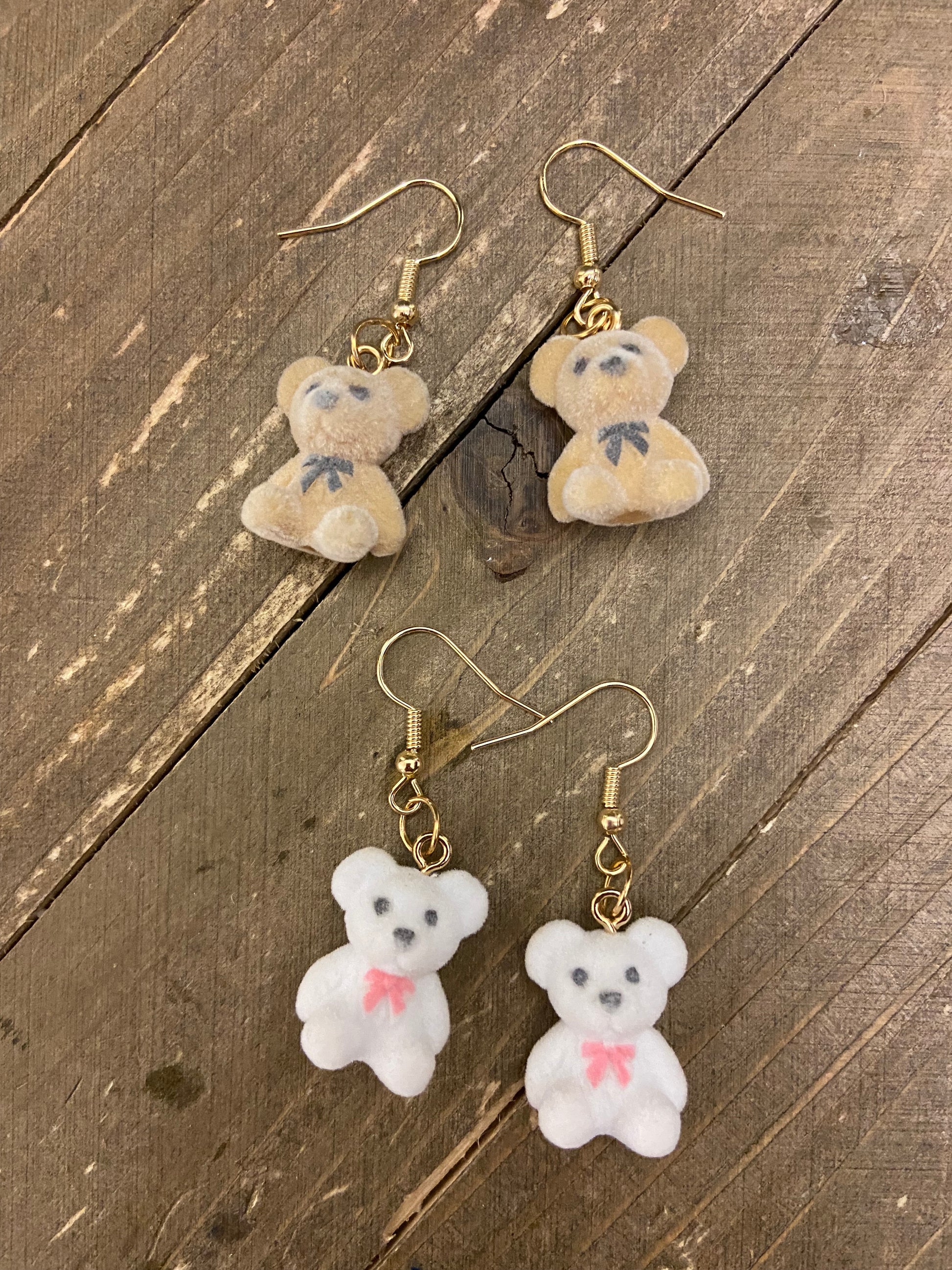 Fuzzy Brown or White Bear Charm Wire EarringsPink tiful of LOVE