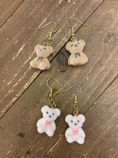 Fuzzy Brown or White Bear Charm Wire EarringsPink tiful of LOVE
