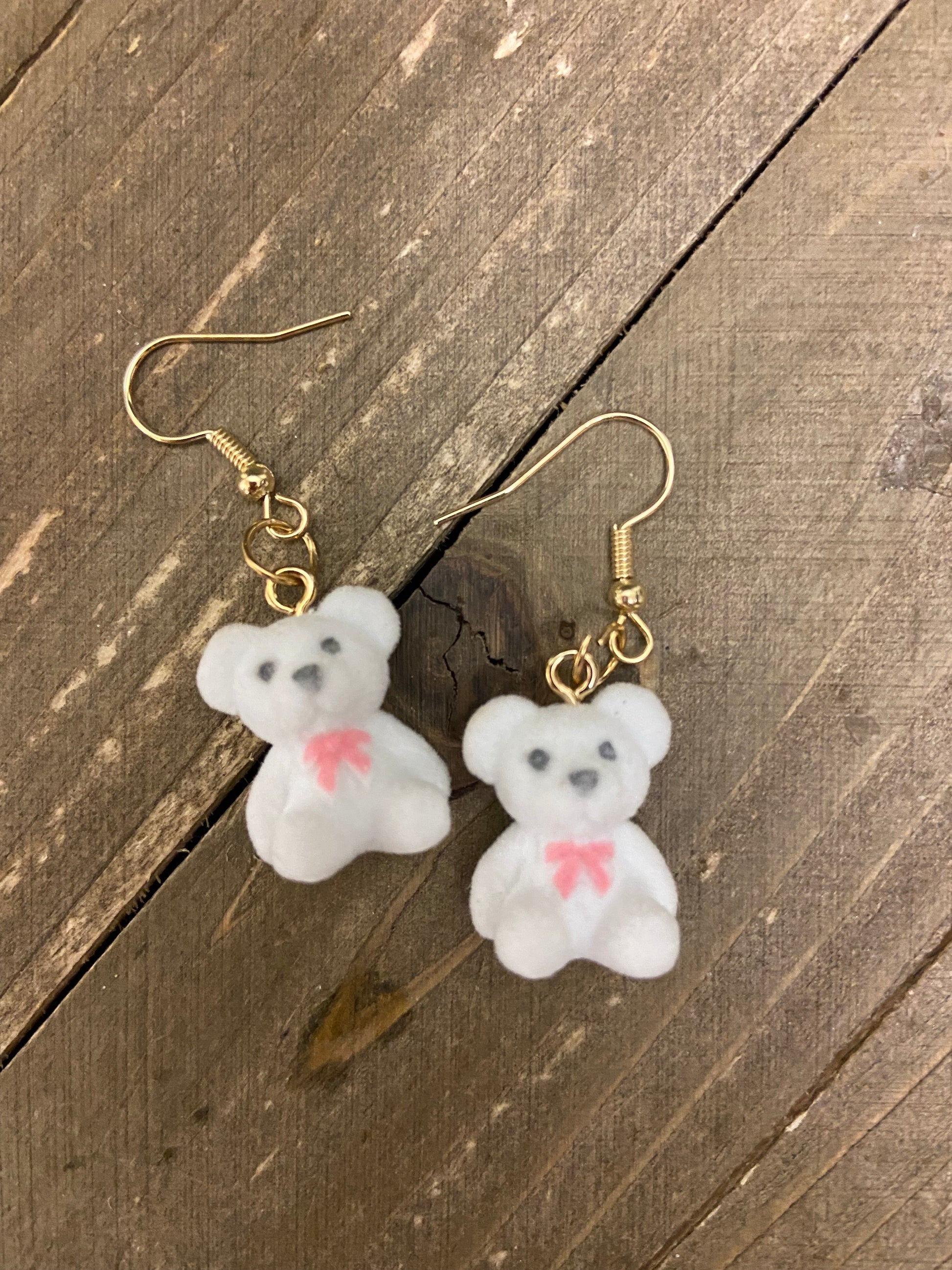 Fuzzy Brown or White Bear Charm Wire EarringsPink tiful of LOVE