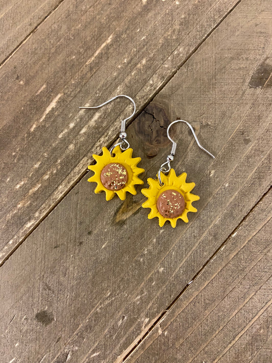 Sunflower Polymer clay Charm Wire EarringsPink tiful of LOVE