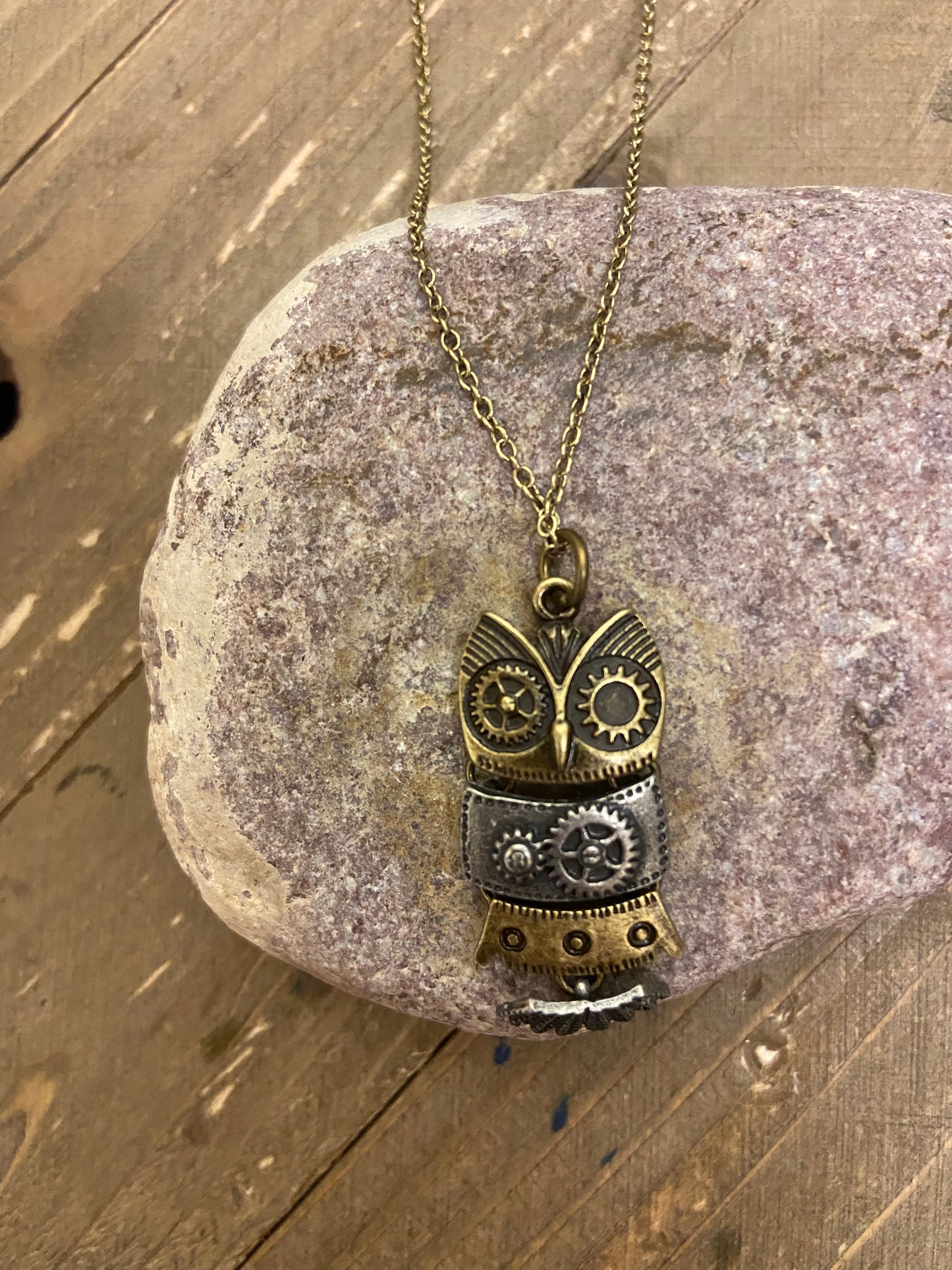 Steampunk owl Pendant on a Antique Brass chain NecklacePink tiful of LOVE