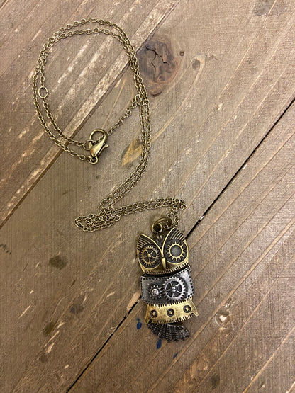 Steampunk owl Pendant on a Antique Brass chain NecklacePink tiful of LOVE