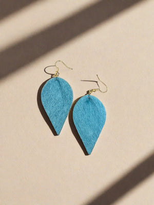 Turquoise Calf Hair Leather Drop Wire Earrings