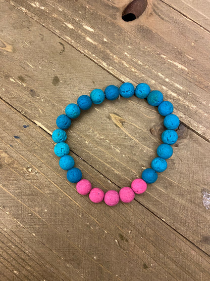 Pink or Blue Lava Rock Bead Elastic/Stretch Bracelet