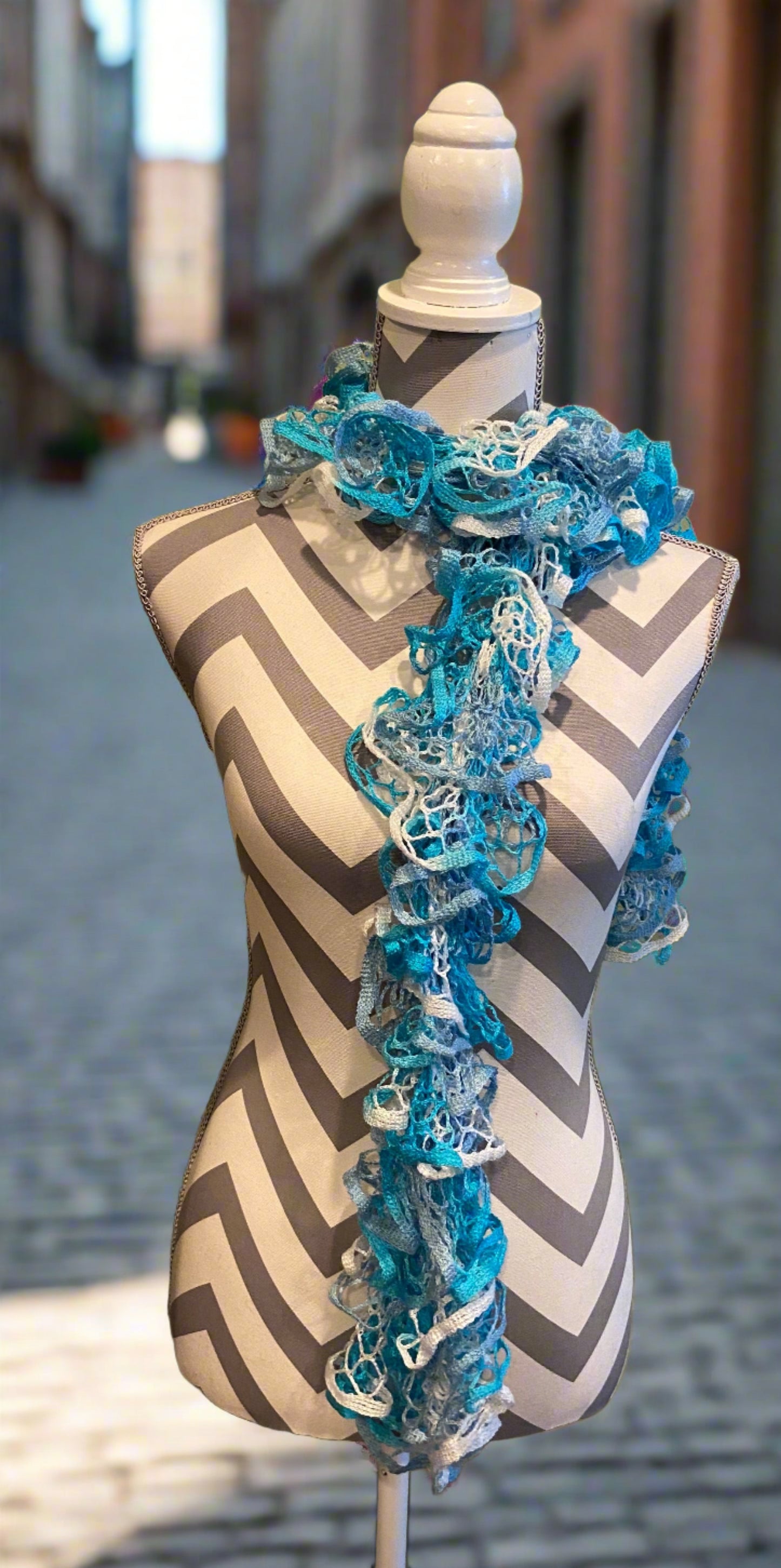 Ruffled Scarf handmade with Starbella Stripes yarn-Sea BreezePink tiful of LOVE