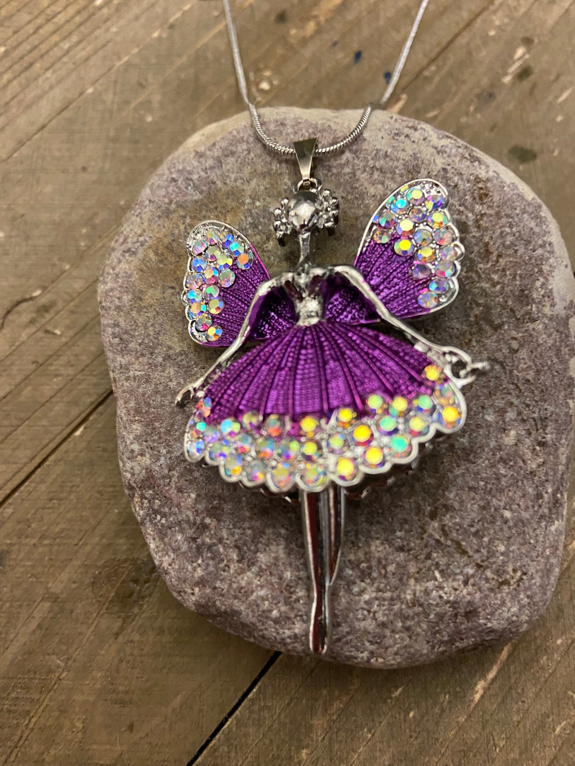 Angel Fairy in purple and Rhinestones Pendant on a Silver chain NecklacePink tiful of LOVE
