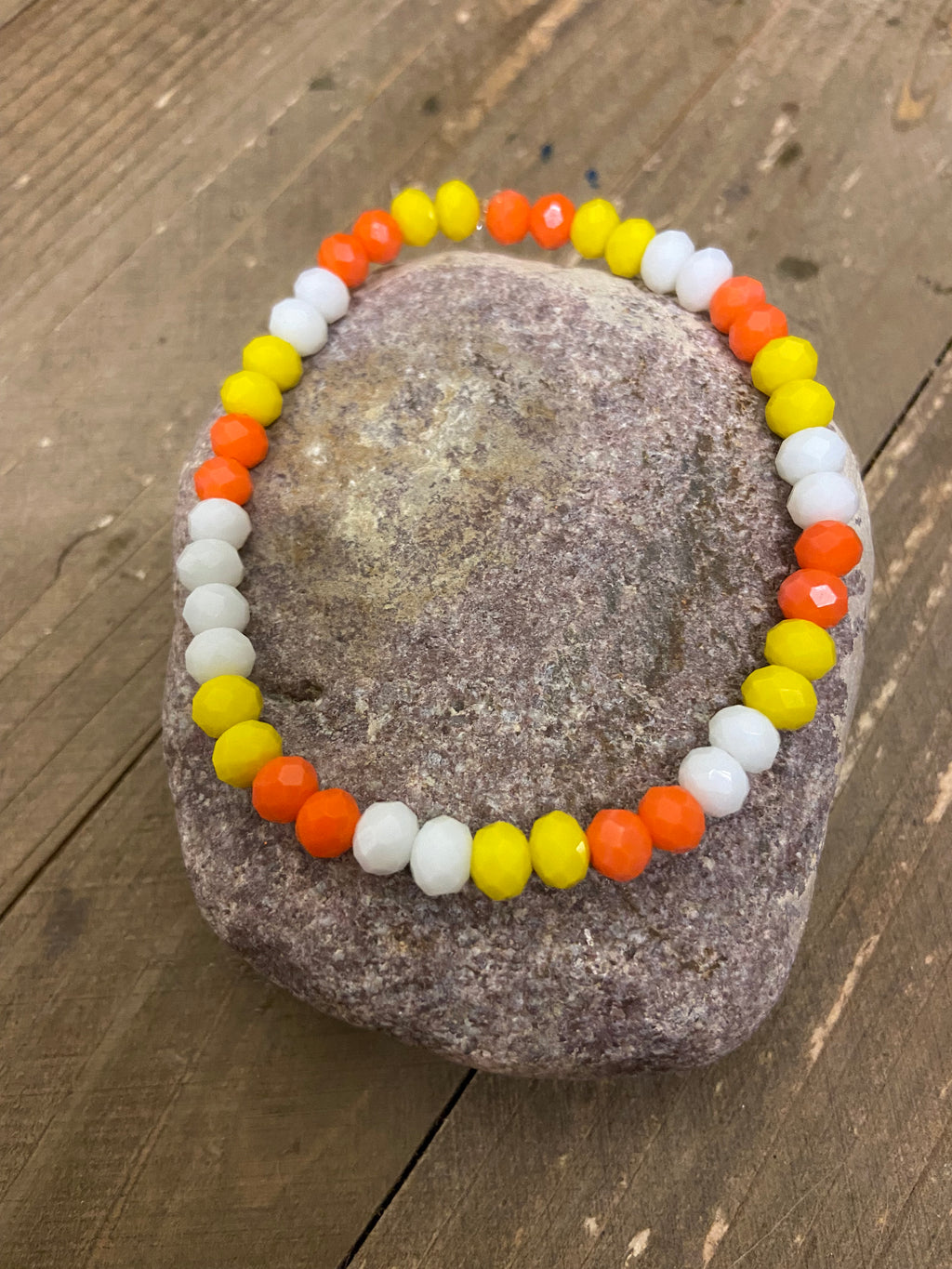 Yellow and Orange Glass Beaded Elastic/Stretch Bracelet