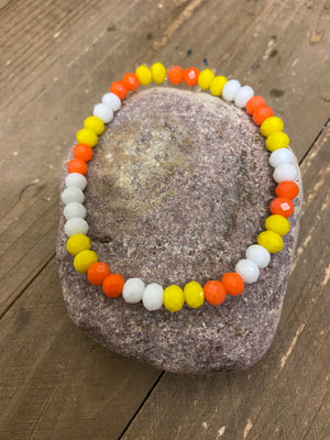 Yellow and Orange Glass Beaded Elastic/Stretch Bracelet