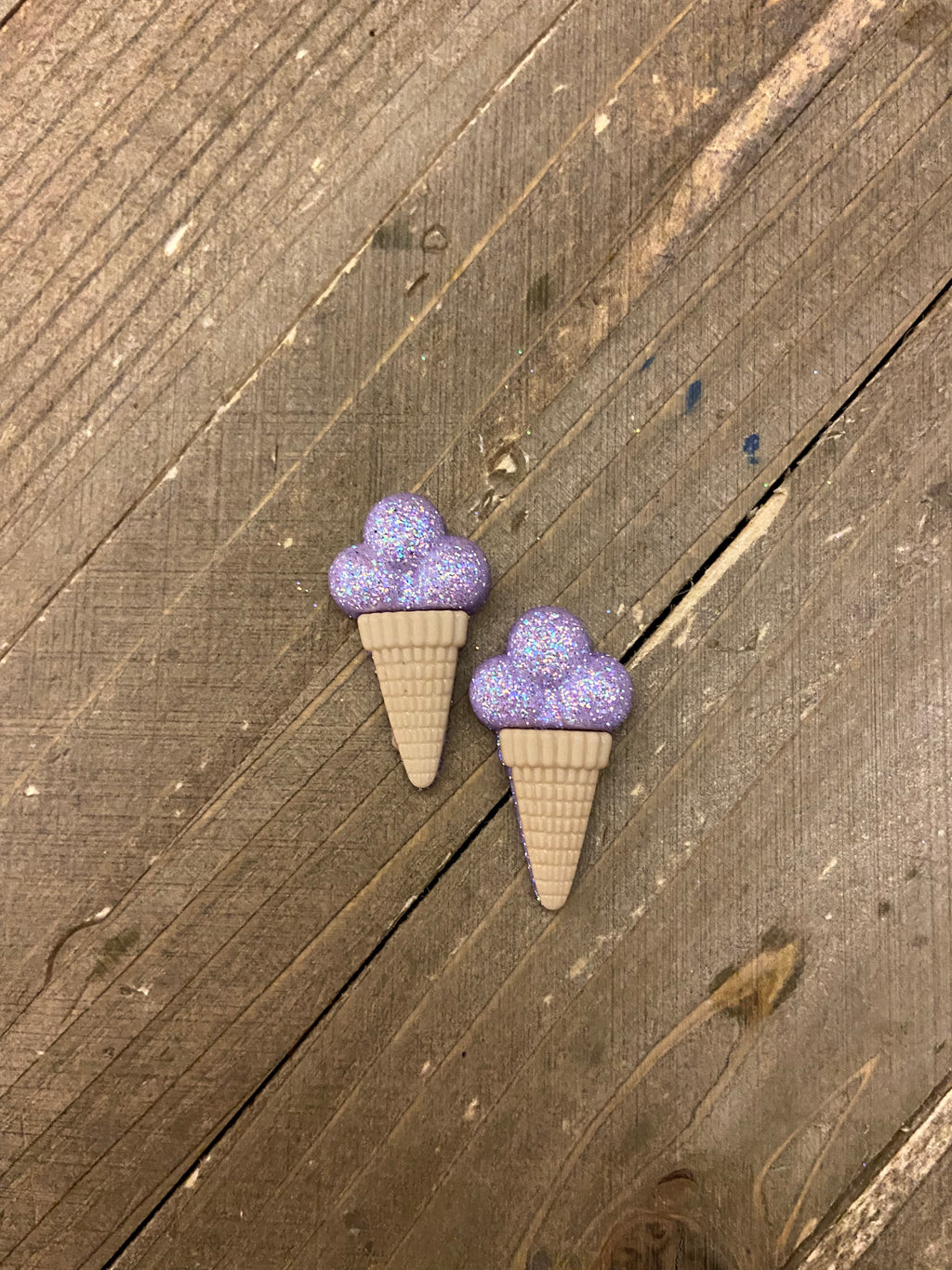 Ice Cream Cone Post Earrings (purple, pink, yellow)