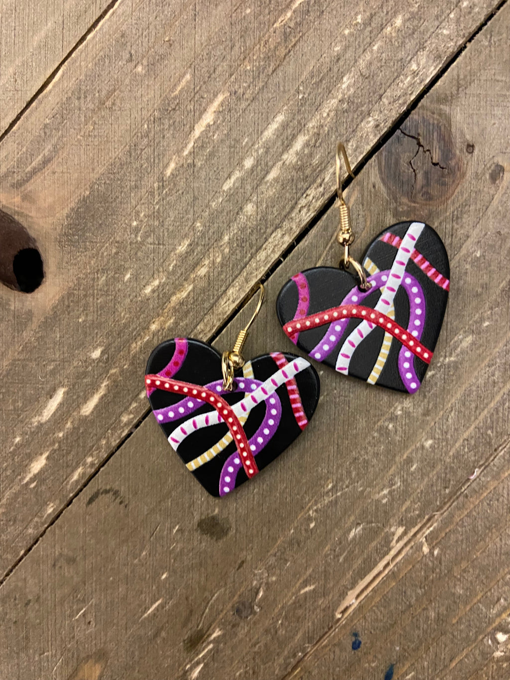 Black Heart With strips of color wire Earrings