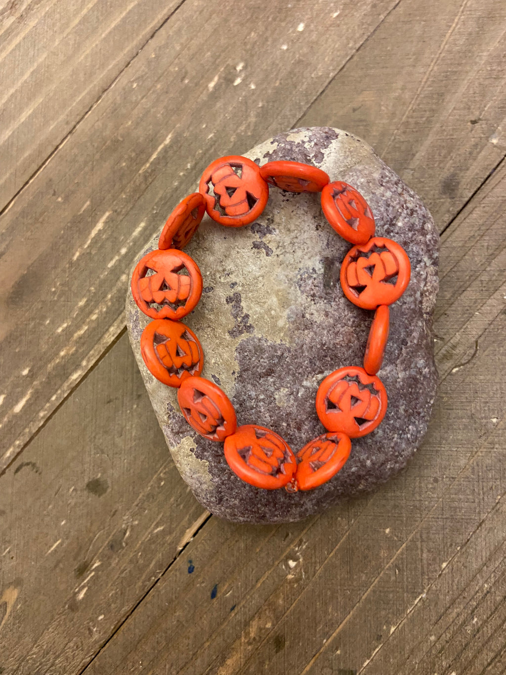 Jack-O'-Lantern Glass Beaded Elastic/Stretch Bracelet