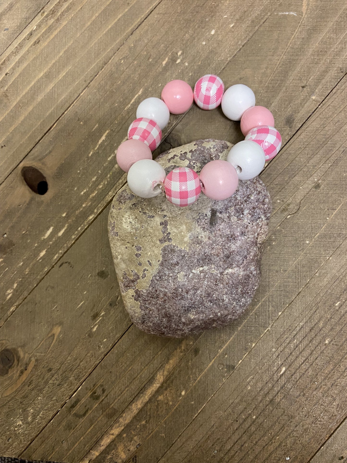 Pretty in Pink -- Round Wooden Beaded Elastic/Stretch Bracelet
