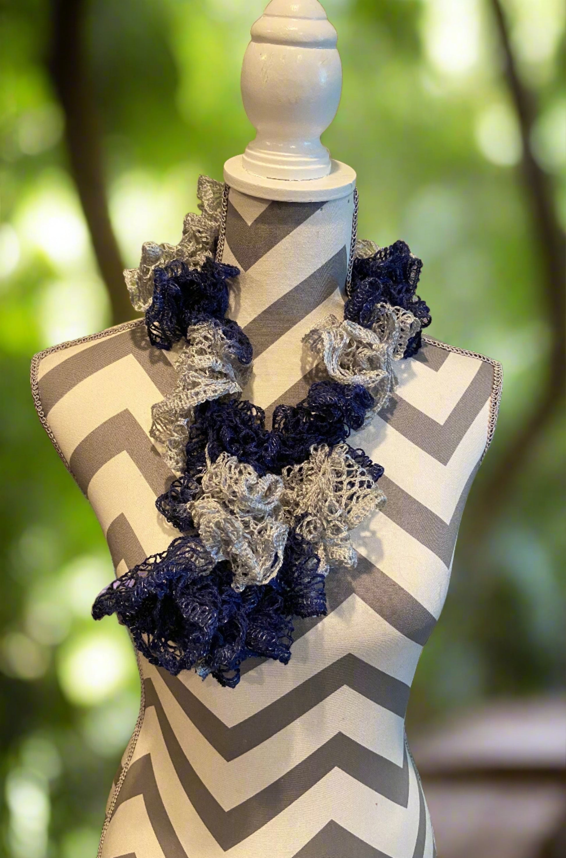 Ruffled Scarf handmade with Blue and Grey Team Sashay YarnPink tiful of LOVE