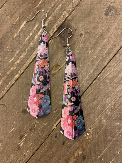 Multi-Color Floral Print Wire  Earrings