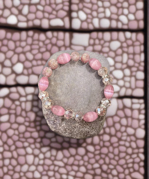 Pink Cat's Eye Beaded Elastic/Stretch Bracelet