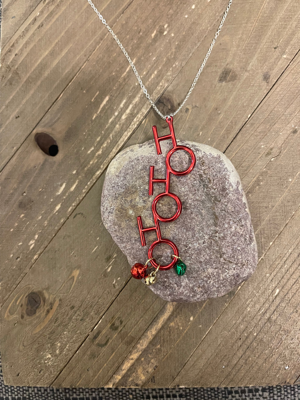 HO HO Jingle Bell Pendant on a Gold chain Necklace