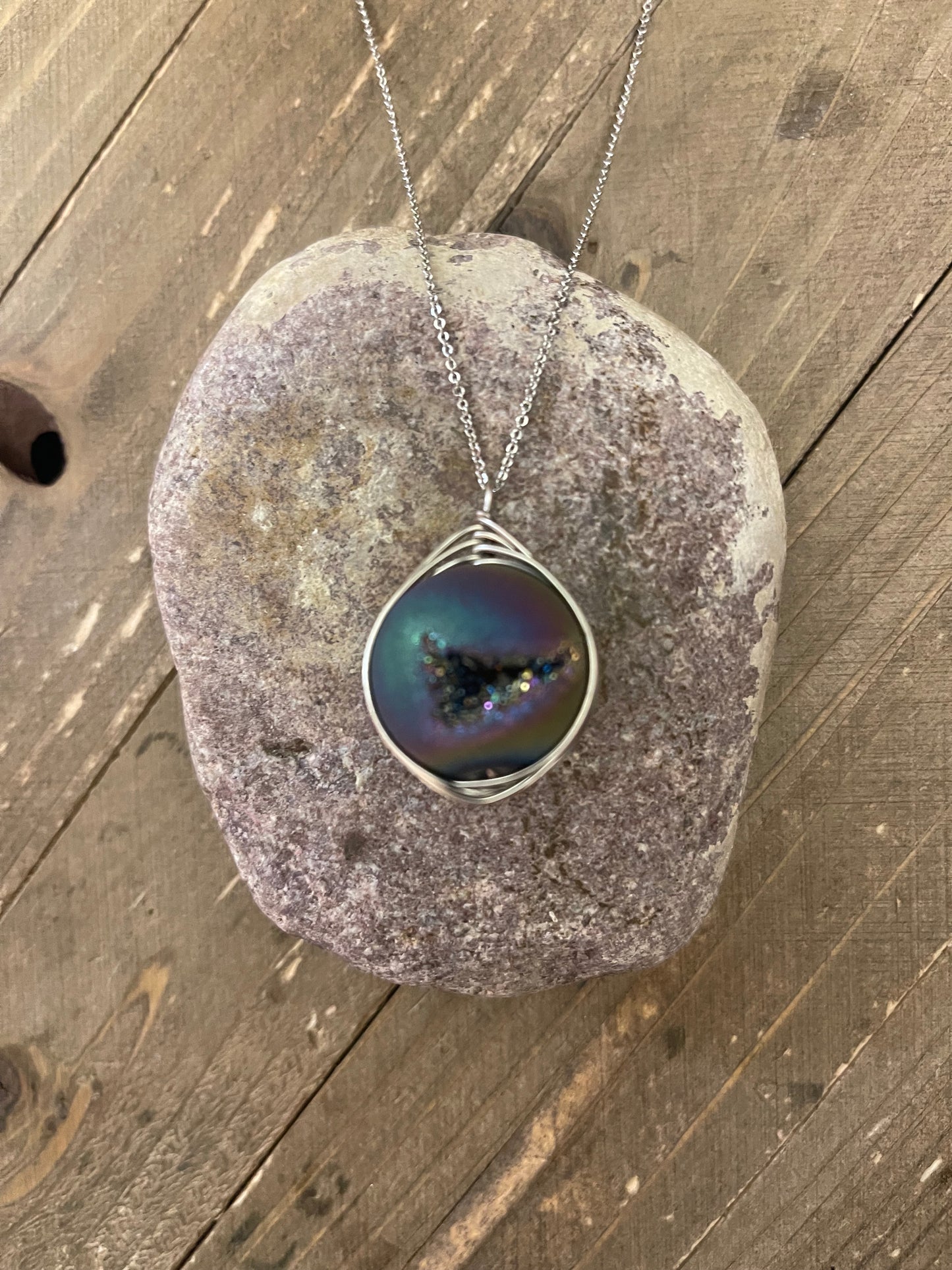 Agate Sphere Pendant on a Silver chain Necklace
