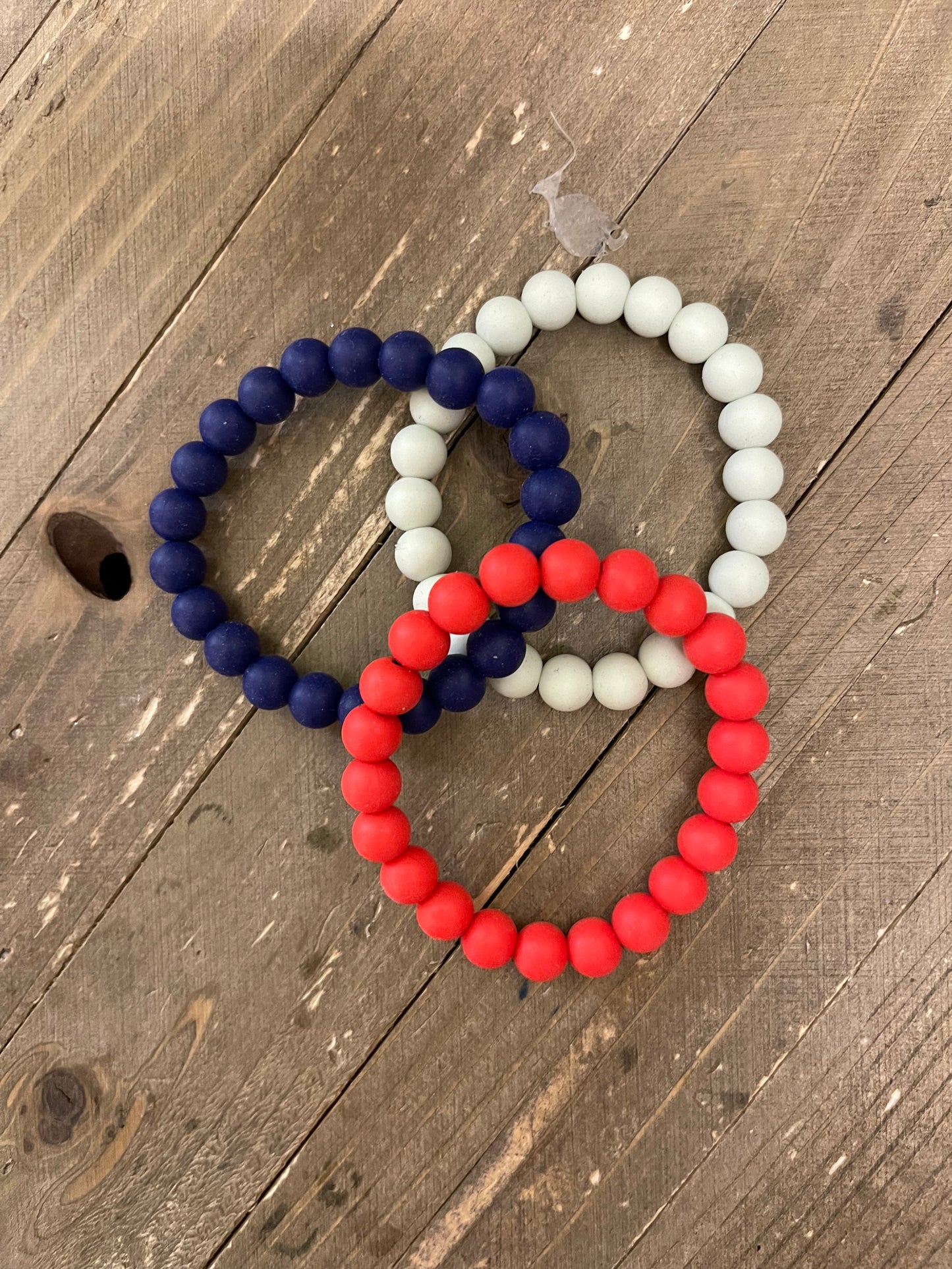 All American-Red, White & Blue Beaded Elastic/Stretch Bracelet