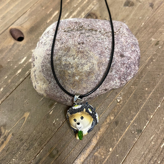 Hedgehog with Clover Pendant on a black cord NecklacePink tiful of LOVE