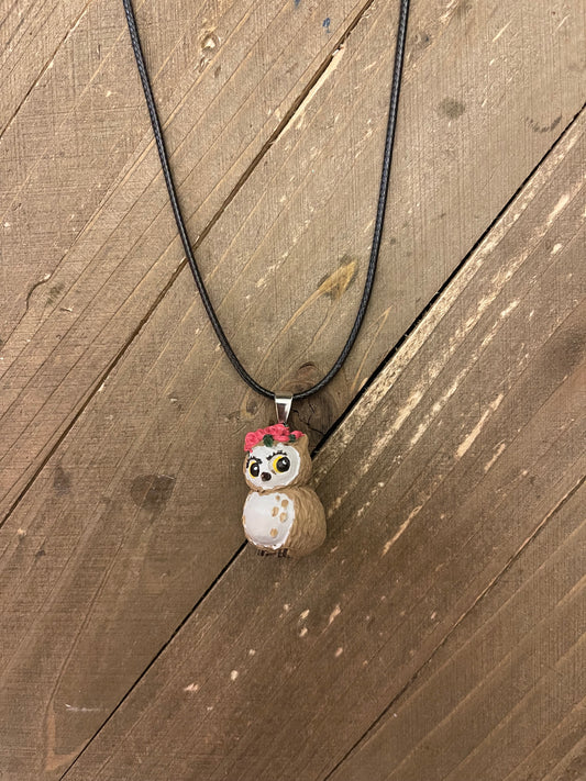 Owl with Roses Pendant on a black cord NecklacePink tiful of LOVE