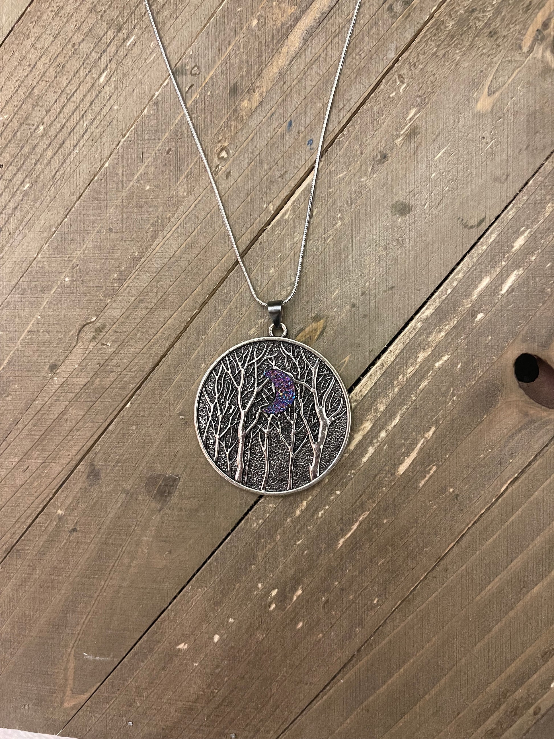 Druzy Moon in Forest Pendant on a Silver chain NecklacePink tiful of LOVE